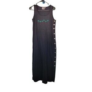 Johnny Was Vintage Black Palm Tree Side Button Maxi Dress Size Small